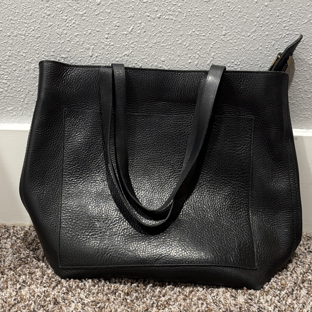 Madewell Black Leather Tote Bag